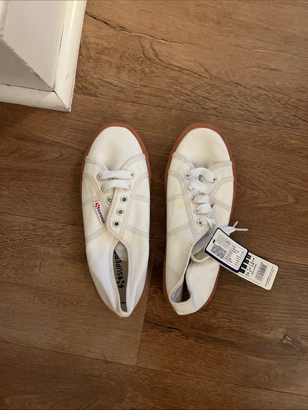 Superga White Canvas Sneakers with Brown Gum Sole